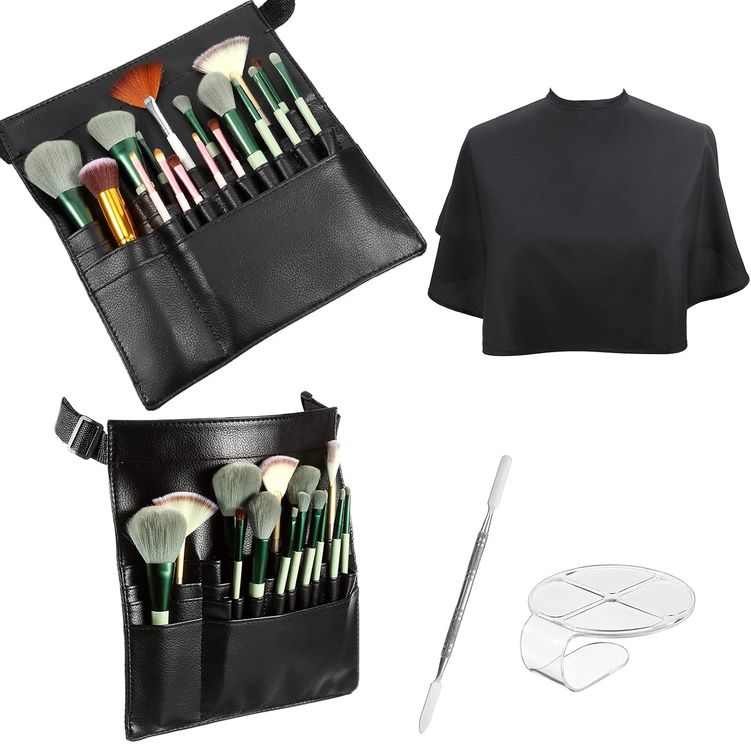 Professional Makeup Artist Tools - 4 Piece Set with Brush Bag, Mixing Tray, Foundation Tray & Spatula, Salon Apron