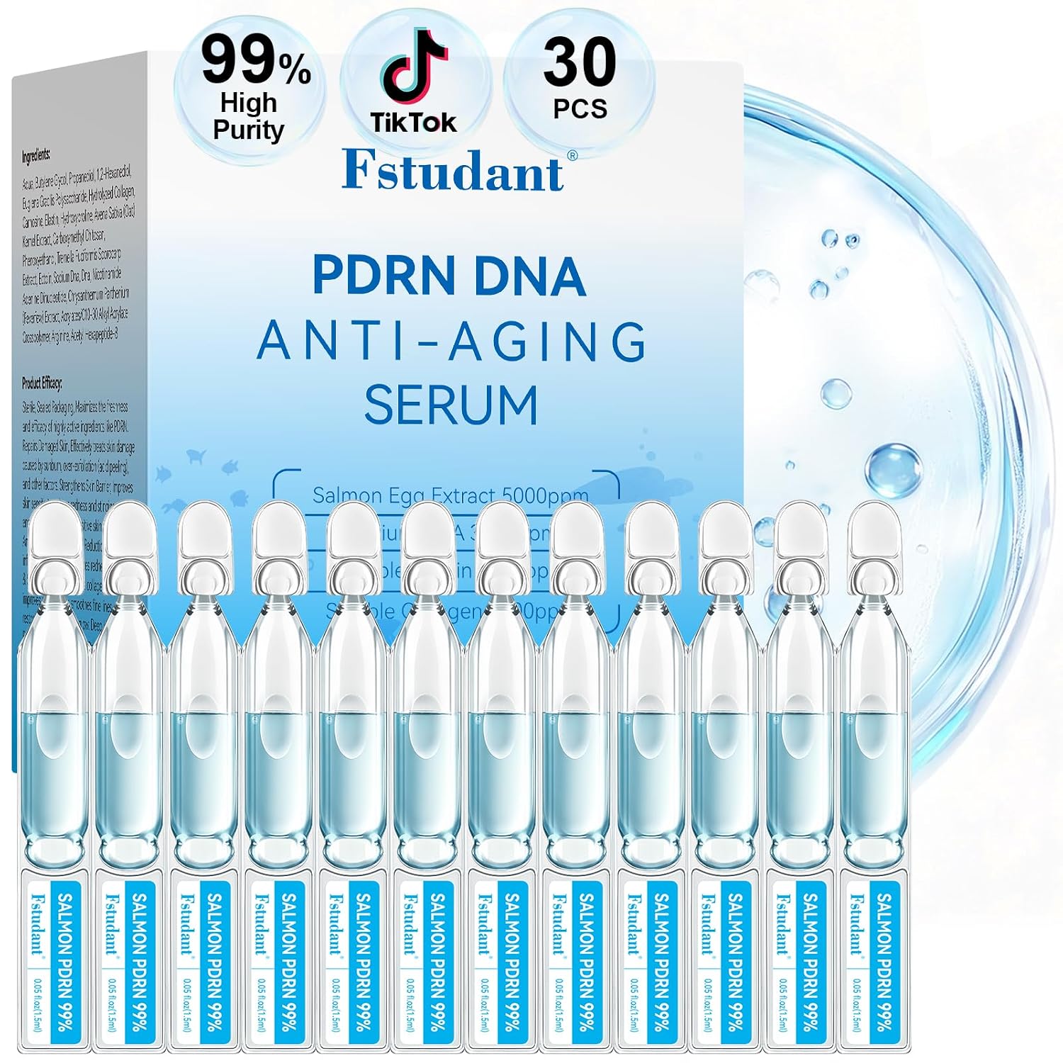 Salmon DNA PDRN Serum,Anti-Aging Peptide Face Serum Ampoule-1.5Mlx 30E