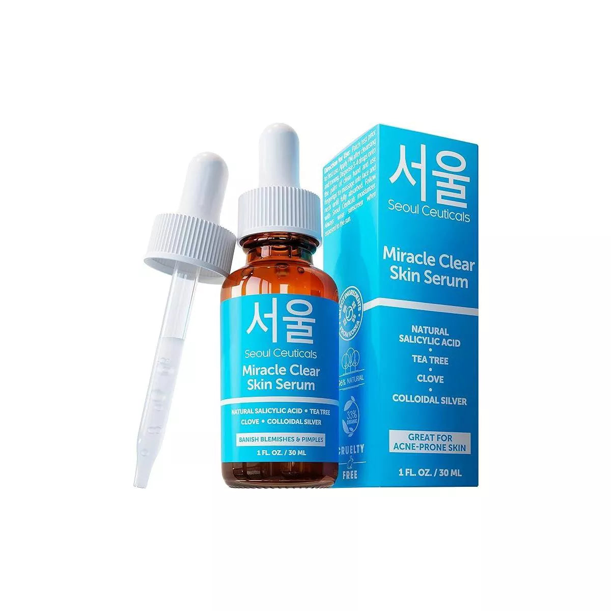 Seoul Ceuticals Korean Skin Care Acne Serum, Skin Care Treatment for Acne Prone Skin - Salicylic Acid, Tea Tree & Clove for Even Skin Tone 1Oz