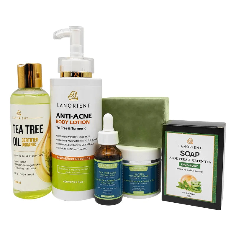 Private Label LANORIENT Korea Skin Care Cosmetic Exfoliating Skin Nourishing Tea Tree Anti-Acne Skin Care Set for Acne Treatment