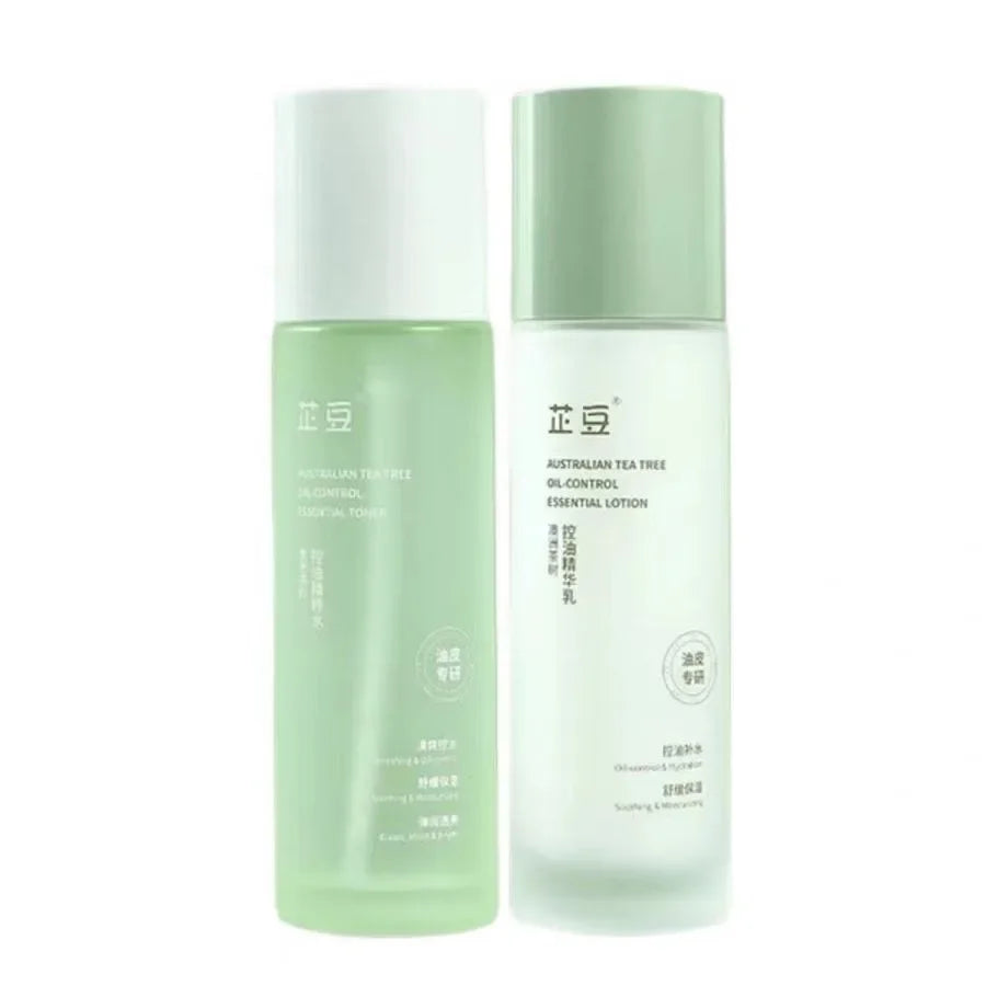 Tea Tree Essence Set Oil Control Acne Removal Skin Soothing Hydrating Oily Skin Care Unisex Water Lotion Two-Piece Set Skin Care
